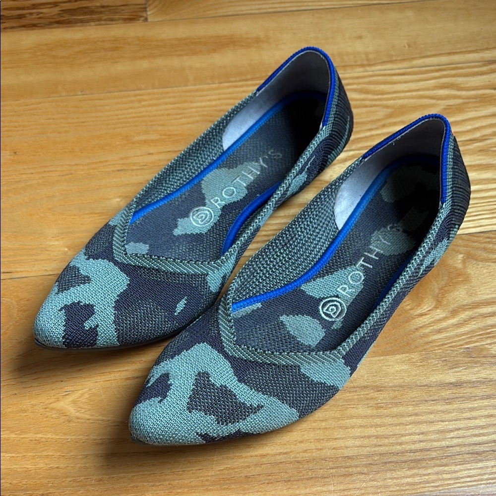 Rothy's Green and Black Flats with Playful Dinosaur Print